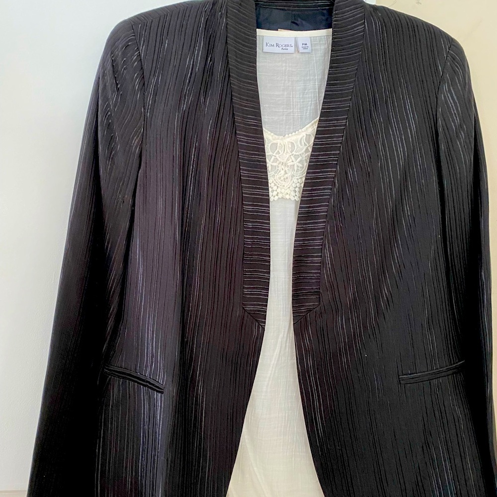 Brand new Ann Klein jacket, open front. Shiny black color, original price $149